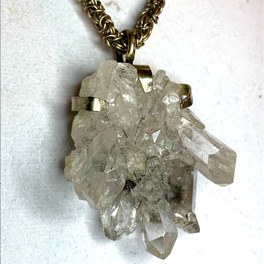 Clear crystal druse with German Silver necklace.